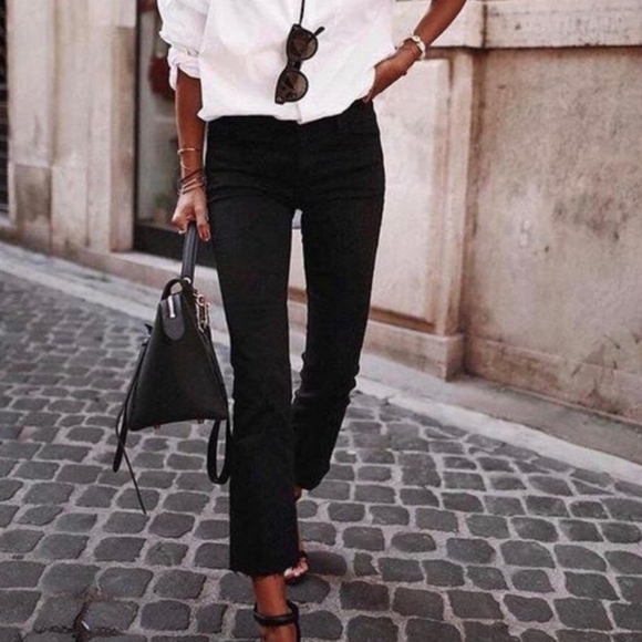 J Brand Denim - J Brand Selena Black Metallic Stripe Frayed Cropped Hem Jeans